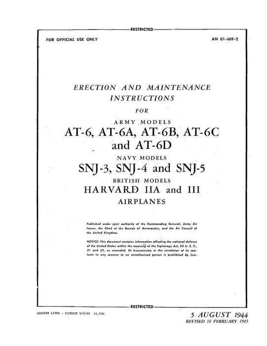 North American AT-6,A,B,C,D SNJ-3,4,5 1944 Maintenance & Erection& Structural Repair (AN-01-60F-2)
