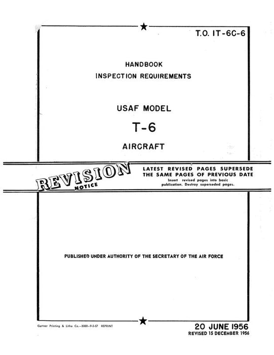 North American T-6 1956 Handbook Of Inspection Requirements (1T-6C-6)