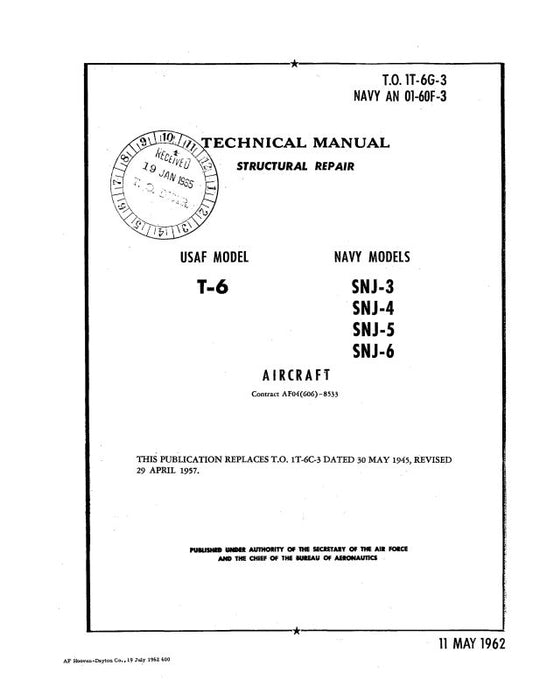 North American T-6 & SNJ-3,4,5,6 1962 Structural Repair Manual (01-60F-3)