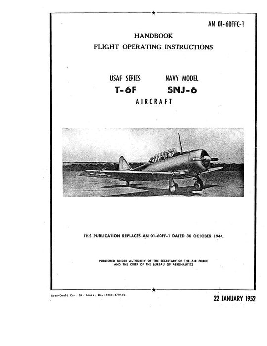 North American T-6F USAF SNJ-6 Navy 1952 Flight Handbook (AN-01-60FFC-1)