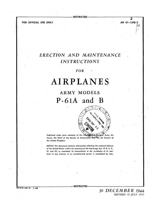 Northrop Aircraft Inc. P-61A,B 1944 Erection & Maintenance Instructions (01-15FB-2)