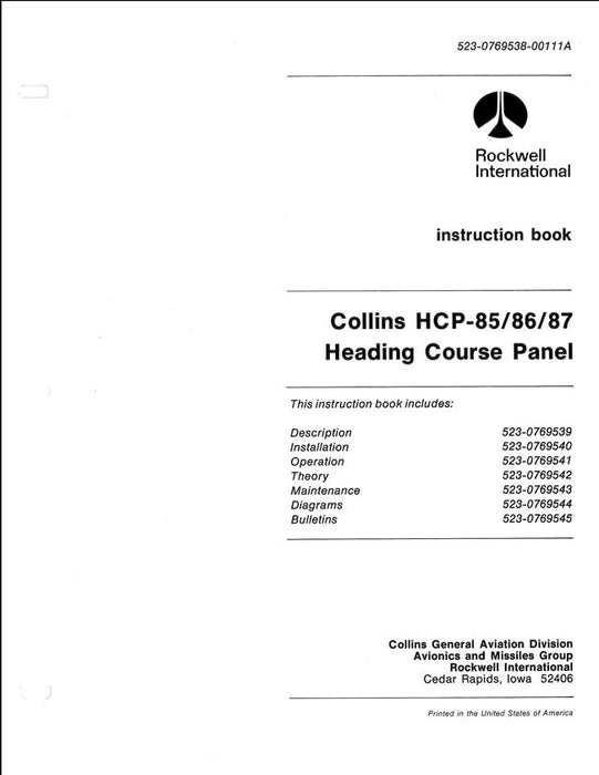 Collins HCP-85-86-87 Heading Course Panel Instruction Book (523-0769538-00111A)