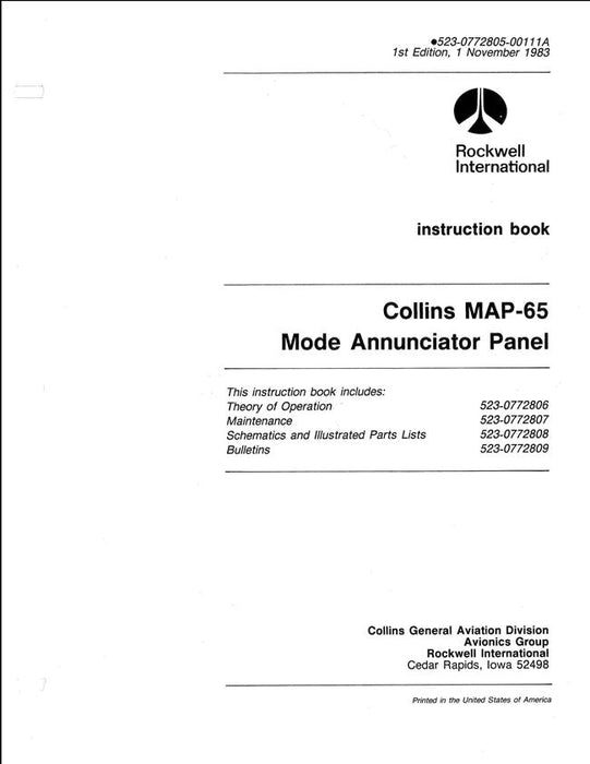 Collins MAP-65 Mode Annunciator Panel Instruction Book (523-0772805-00111A)