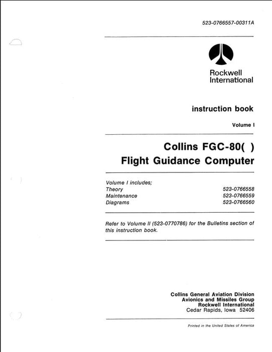 Collins FGC-80( ) Flight Guidance Computer Instruction Book Volume 1 (523-0766557-00311A)