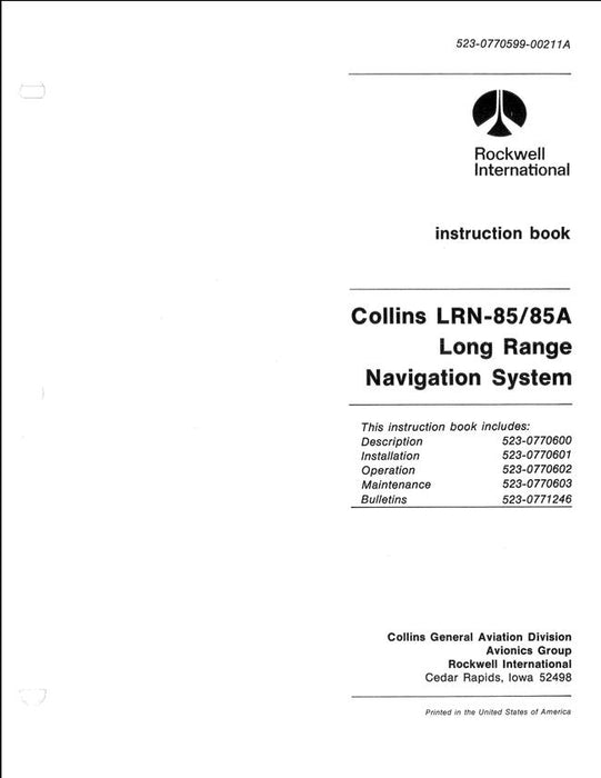 Collins LRN-85-85A Long Range Navigation System Instruction Book (523-0770599-00211A)
