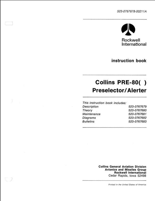 Collins PRE-80( ) Preselector-Alerter Instruction Book (523-0767678-00211A)