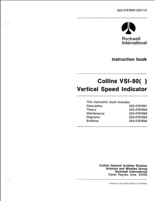 Collins VSI-80( ) Vertical Speed Indicator Instruction Book (523-0767690-00211A)