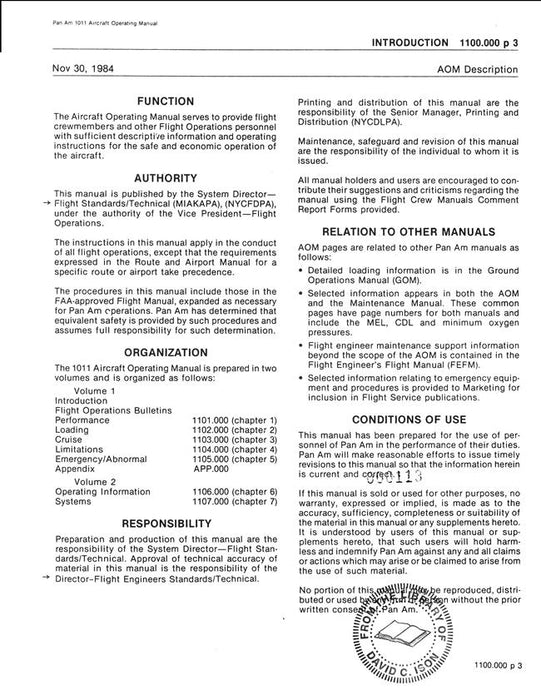 Pan AM L-1011 Aircraft Operating Manual (2 Vols) (L-1011)