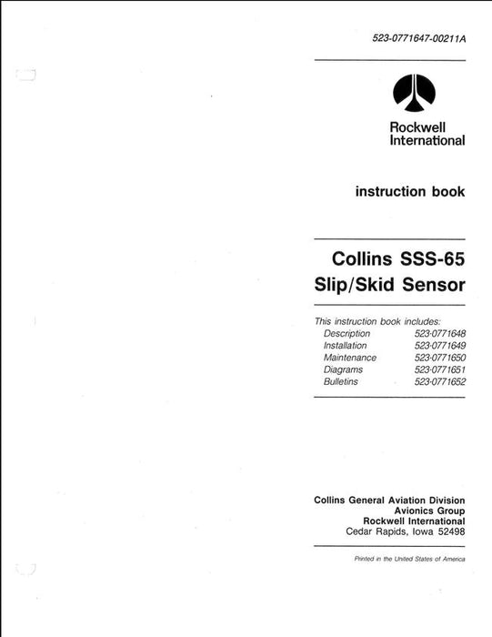 Collins SSS-65 Slip-Skid Sensor Instruction Book (523-0771647-00211A)