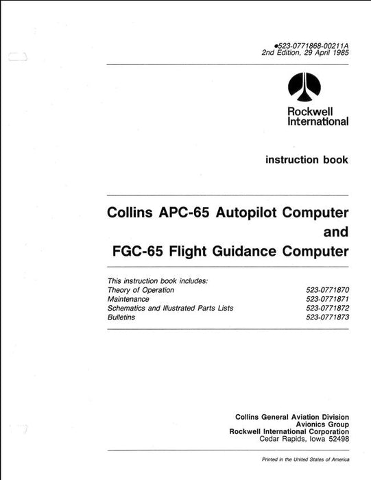 Collins APC-65 Autopilot Computer & FGC-65 Flight Guidance Computer Instruction Book (523-0771868-00211A)