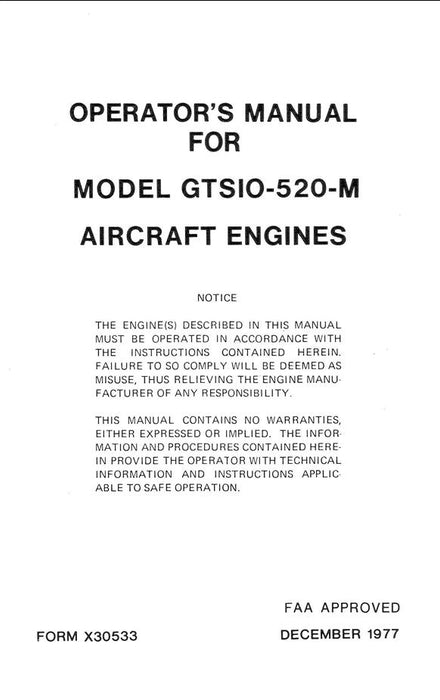Continental Model GTSIO-520-M Operator's Manual 1977 (X30533)