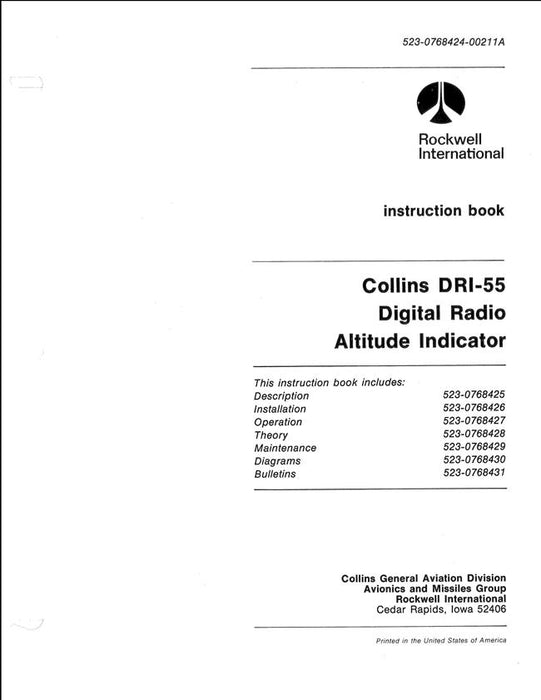 Collins DRI-55 Digital Radio Altitude Indicator Instruction Book (523-0768424-00211A)