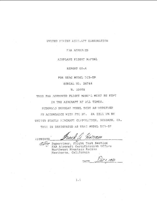Douglas Turbo-Prop DC-3TP Flight Manual (Serial No. 26744)