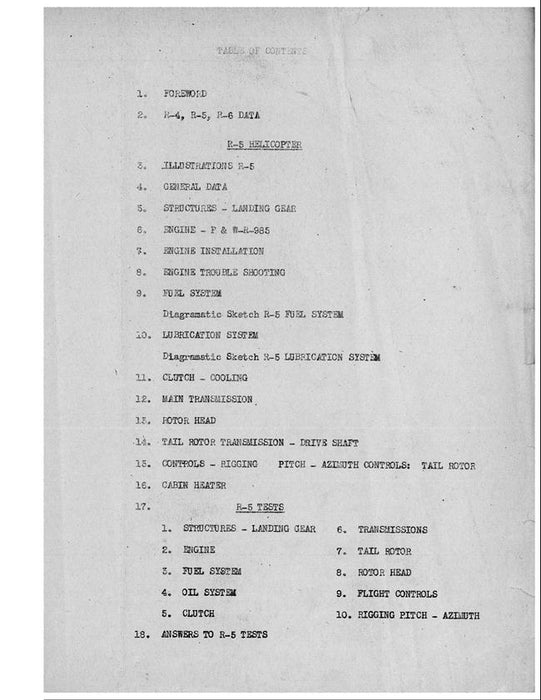 Sikorsky Service School R-4, R-5, R-6 Helicopter Data Manual