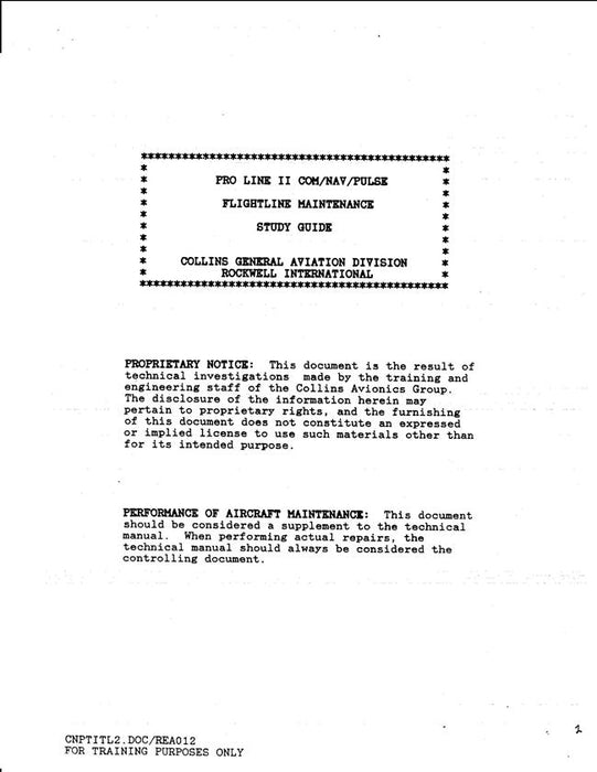 Collins Pro Line II Com-Nav-Pulse Flightline Maintenance Study Guide