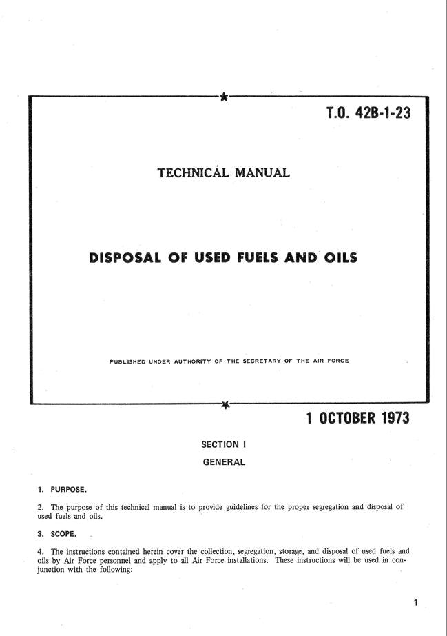 USAF Disposal of Used Fuels & Oils Technical Manual T.O. 42B-1-23 (T.O —  Essco Aircraft