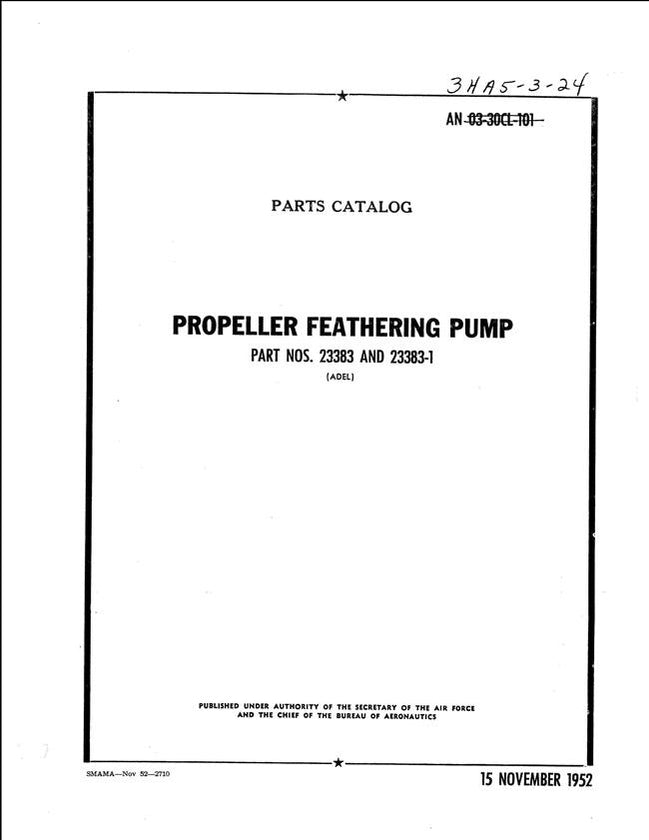 Adel Part Nos. 23383 & 233831 Propeller Feathering Pump Parts Catalog