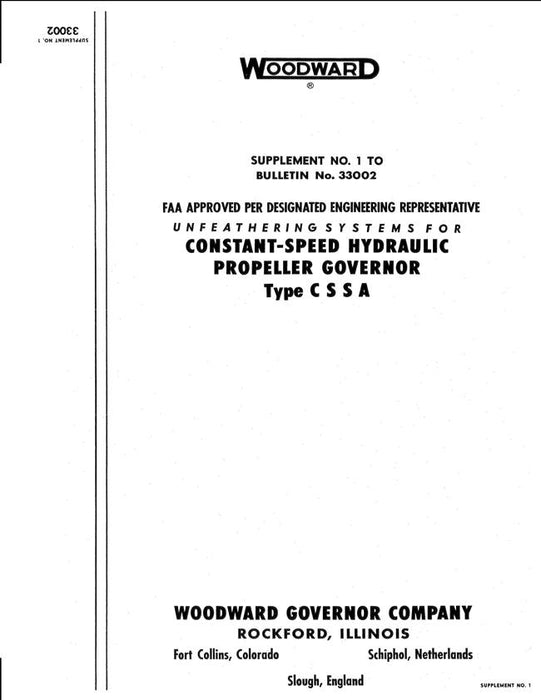 Woodward Constant-Speed Hydraulic Propeller Governor Type CSSA Supplement (33002)