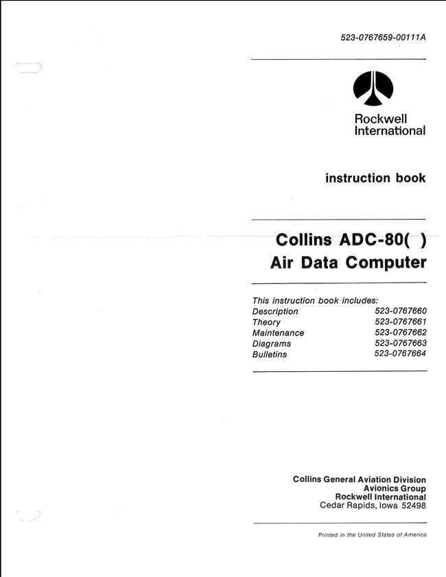 Collins ADC-80( ) Air Data Computer Instruction Book (523-0767659-0011 ...