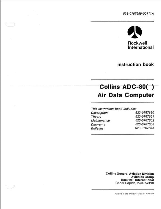Collins ADC-80( ) Air Data Computer Instruction Book (523-0767659-00111A)