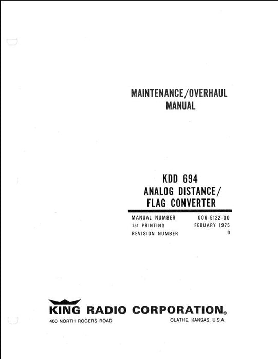 King KDD 694 Analog Distance-Flag Converter Maintenance-Overhaul Manual (006-5122-00)