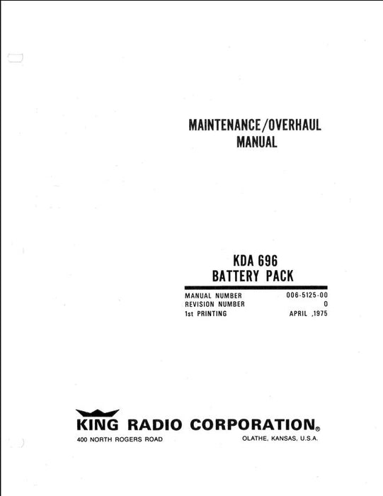King KDA 696 Battery Pack Maintenance-Overhaul Manual (006-5125-00)