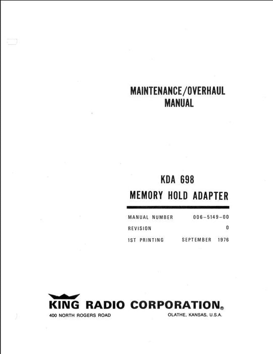 King KDA 698 Memory Hold Adapter Maintenance-Overhaul Manual (006-5149-00)