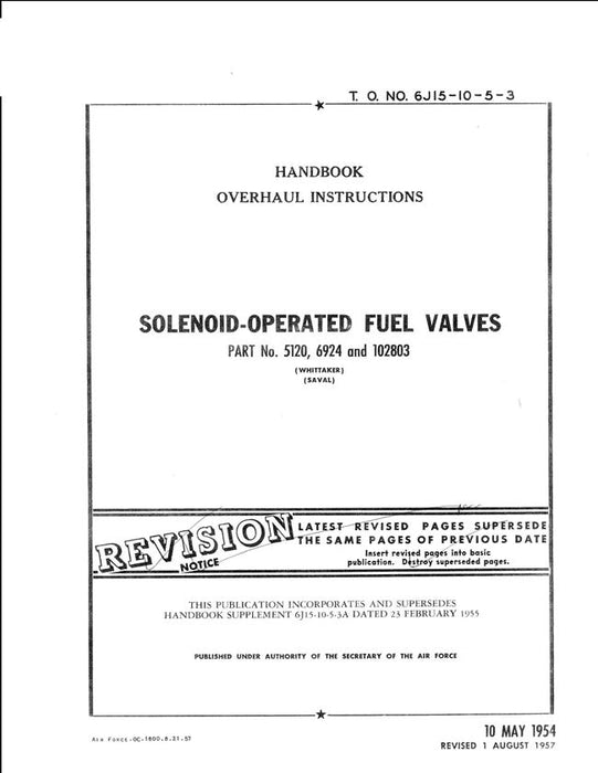 Whittaker Solenoid-Operated Fuel Valves 1957 Overhaul Instructions (T.O. 6J15-20-5-3)