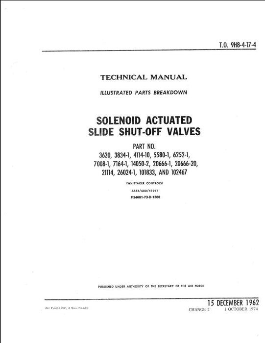 Whittaker Solenoid Actuated Slide Shut-off Valves 1974 Illustrated Parts Technical Manual (T.O. 9hB-4-17-4)