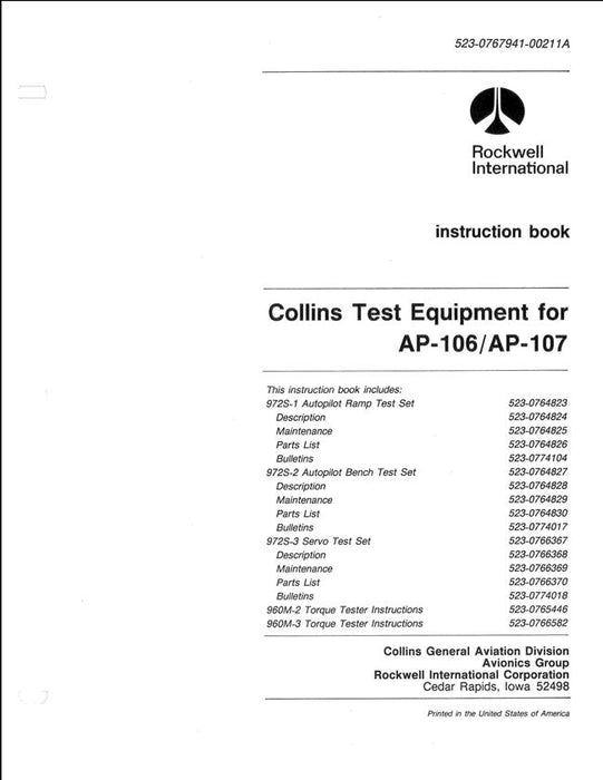 Collins Test Equipment for AP-106-AP-107 Instruction Book (523-0767941-0211A)