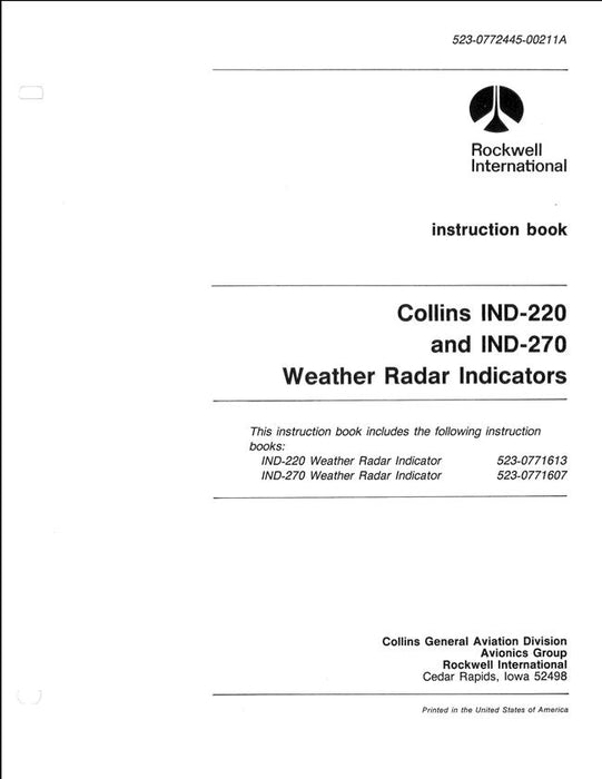 Collins IND-220, IND-270 Weather Radar Indicators Instruction Book (523-0772445-0211A)