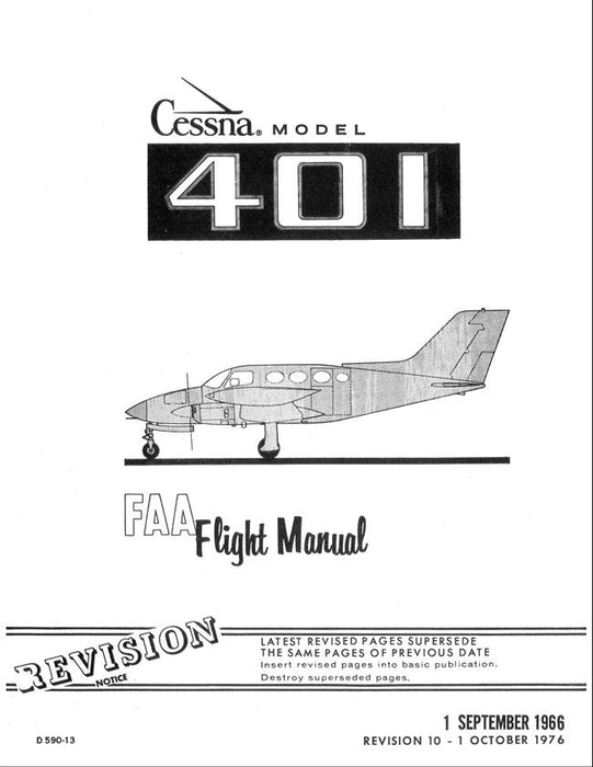 Cessna 401 1976 FAA Approved Flight Manual (Certification No. A7CE)
