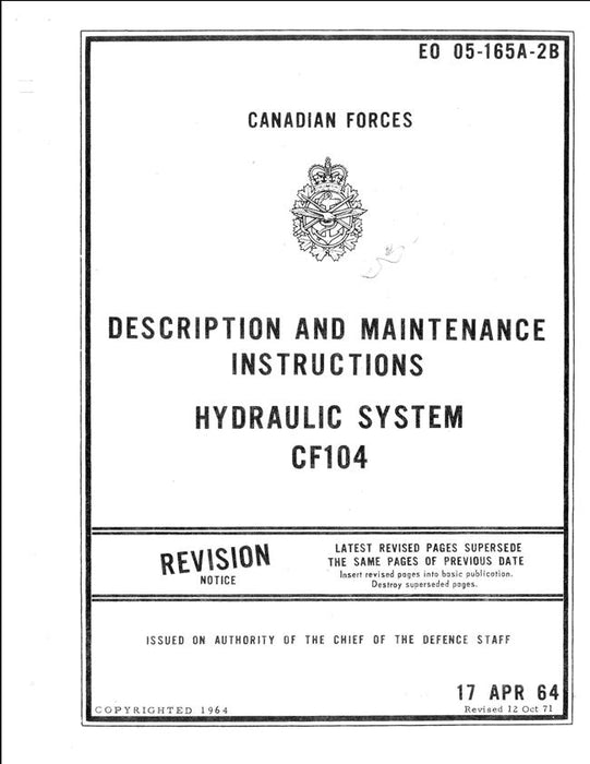 Canadian Forces Hydraulic System CF104 Description & Maintenance Instructions Manual (EO 05-165A-2B)