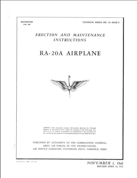 Douglas Model RA-20A Erection & Maintenance Manual (T.O. 01-40AB-3)