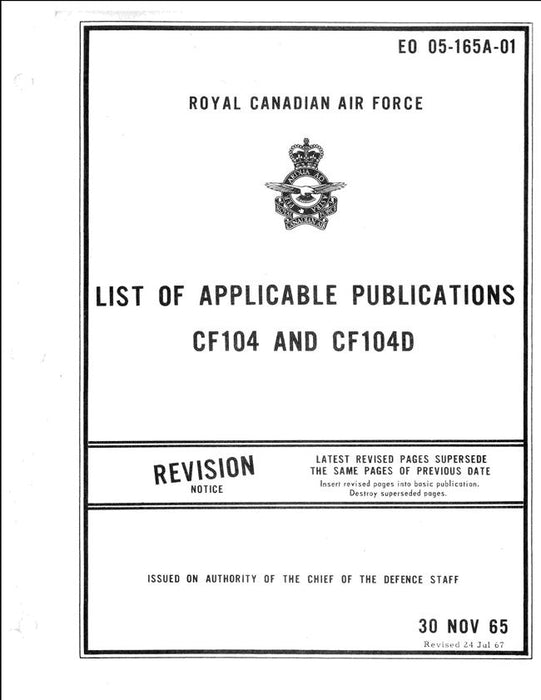 Royal Canadian Air Force CF104, CF104D Applicable Publications List (EO 05-165A-01)