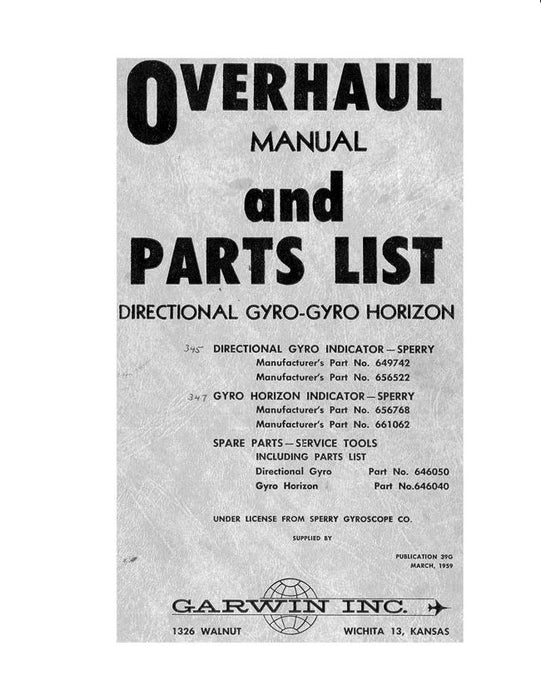 Garwin Directional Gyro-Gyro Horizon Overhaul Manual & Parts List