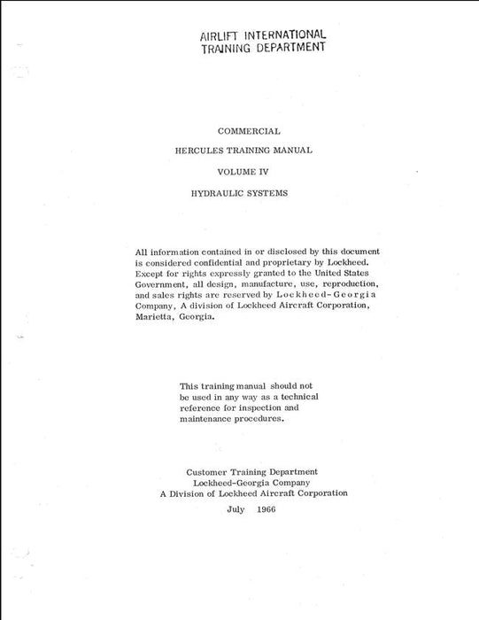 Lockheed L 100 Hercules Hydraulic Systems Training Manual Vol. IV