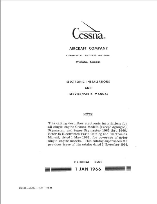 Cessna Single-Engine Models Skymaster & Super Skymaster 1963-66 Electronic Installations Service-Parts Manual