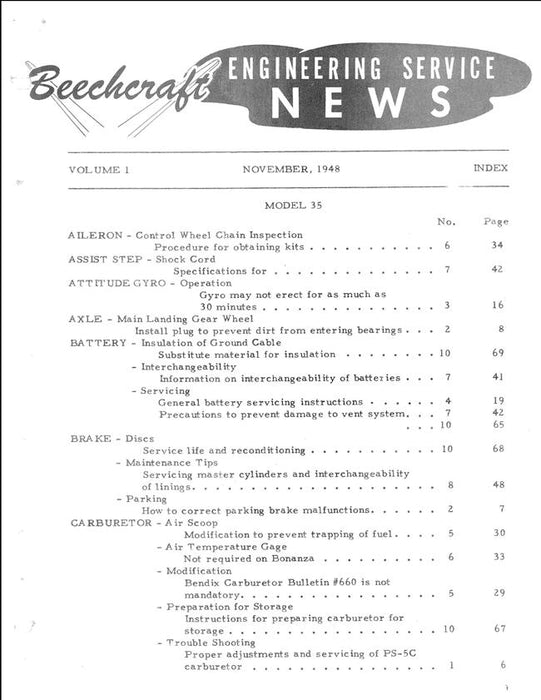 Beech Engineering Service News 1947-48 Vol I