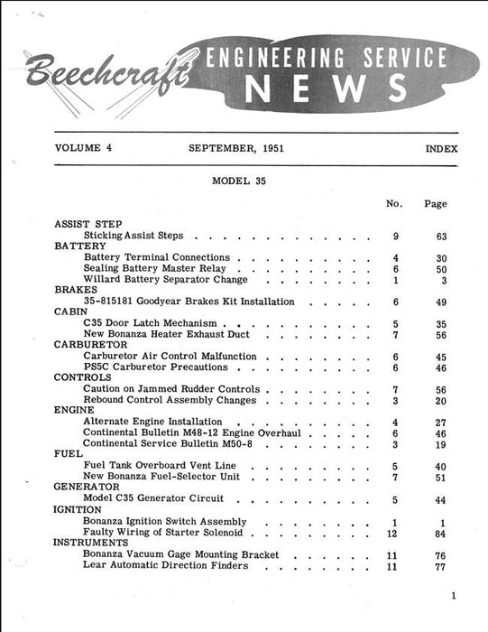 Beech Engineering Service News 1951 Vol IV