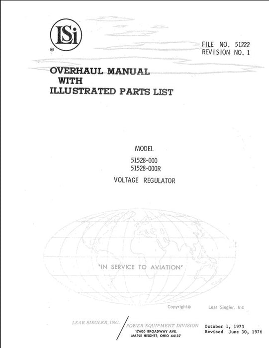 Lear Siegler Model 51528-000, 51528-000R Voltage Regulator Overhaul Manual-Parts List (File No. 51222)