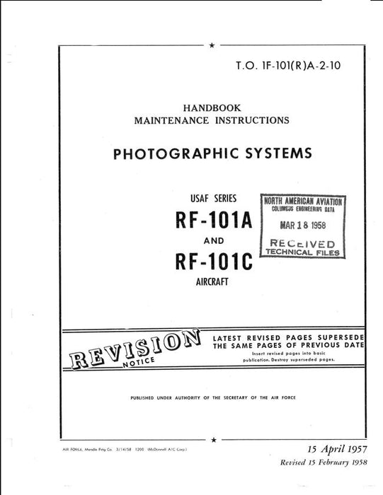 North American RF-101A, RF-101C Organizational Maintenance Handbook (T ...