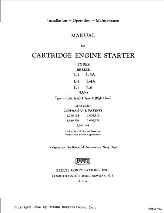 Breeze Cartridge Engine Starter Installation, Operation, Maintenance Manual