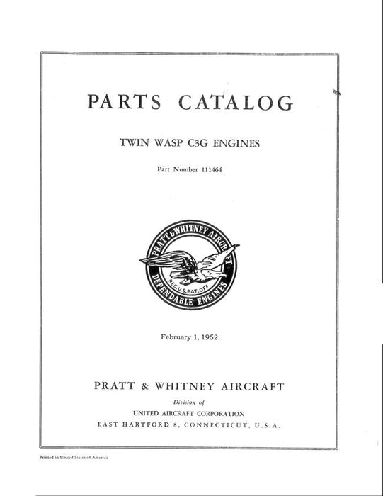 Pratt & Whitney Twin Wasp C3G Engines Parts Catalog (111464) — Essco