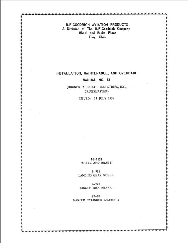 B.F. Goodrich 141132 Wheel & Brake, 3958 Landing Gear Wheel, 2747 S