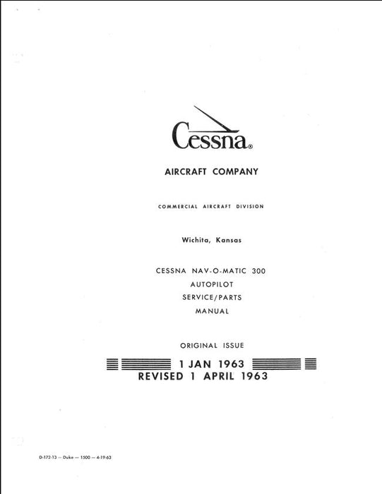 Cessna 300 Nav-o-matic Autopilot 1963 Service-Parts Manual