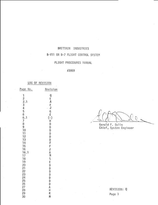 Brittain Industries B-VIII, B-7 Flight Control System Flight Procedures Manual