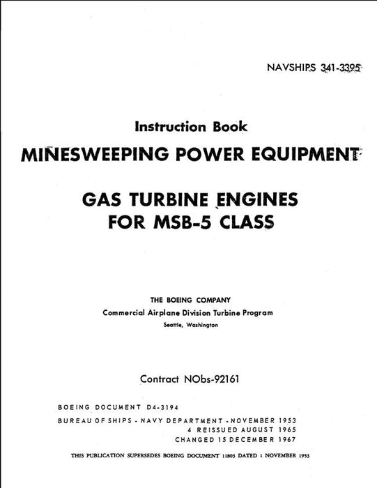 Boeing MSB-5 Gas Turbine Engines Minesweeping Power Equipment Instruction Book (NAVSHIPS 341-3395)