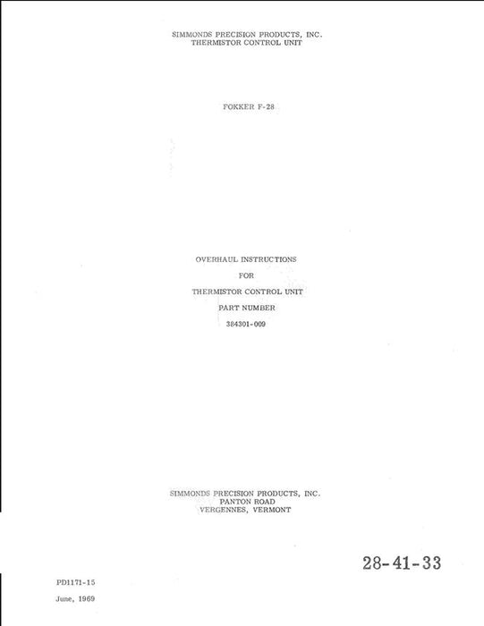 Simmonds Precision Thermistory Control Unit Part No. 384301-009 Overhaul Instructions Manual