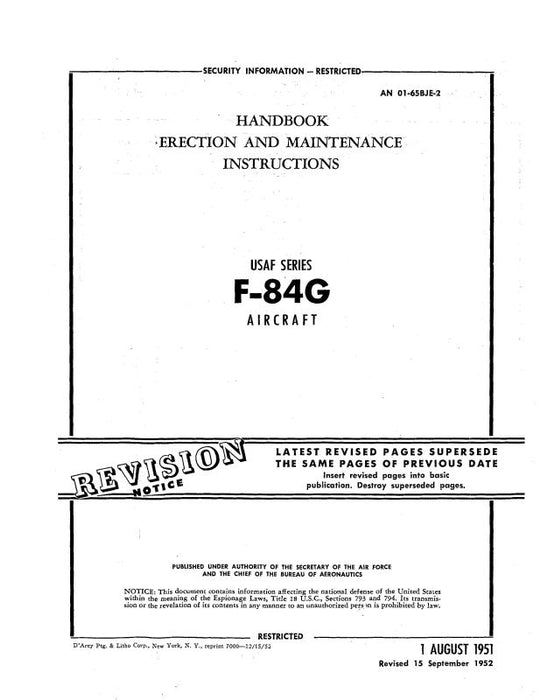 Republic Aviation F-84G 1951 Erection & Maintenance Handbook (1F-84G-2)